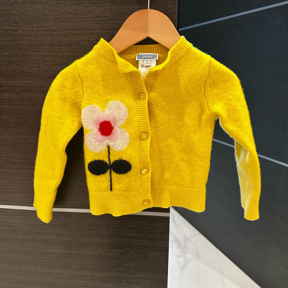Yellow Kids Cardigan with Flower Design